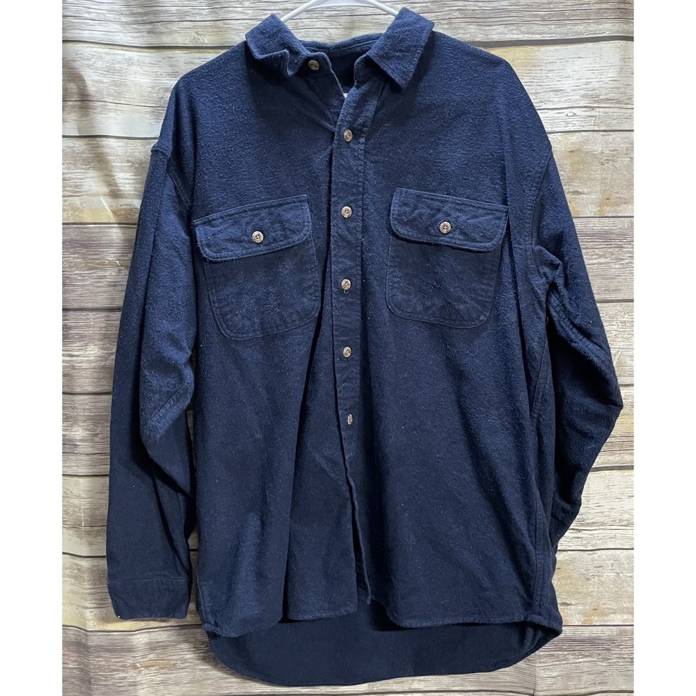 Field Stream Shirt Men's Large Blue‎ Button Up Chamois Cloth Chest Pockets Heavy